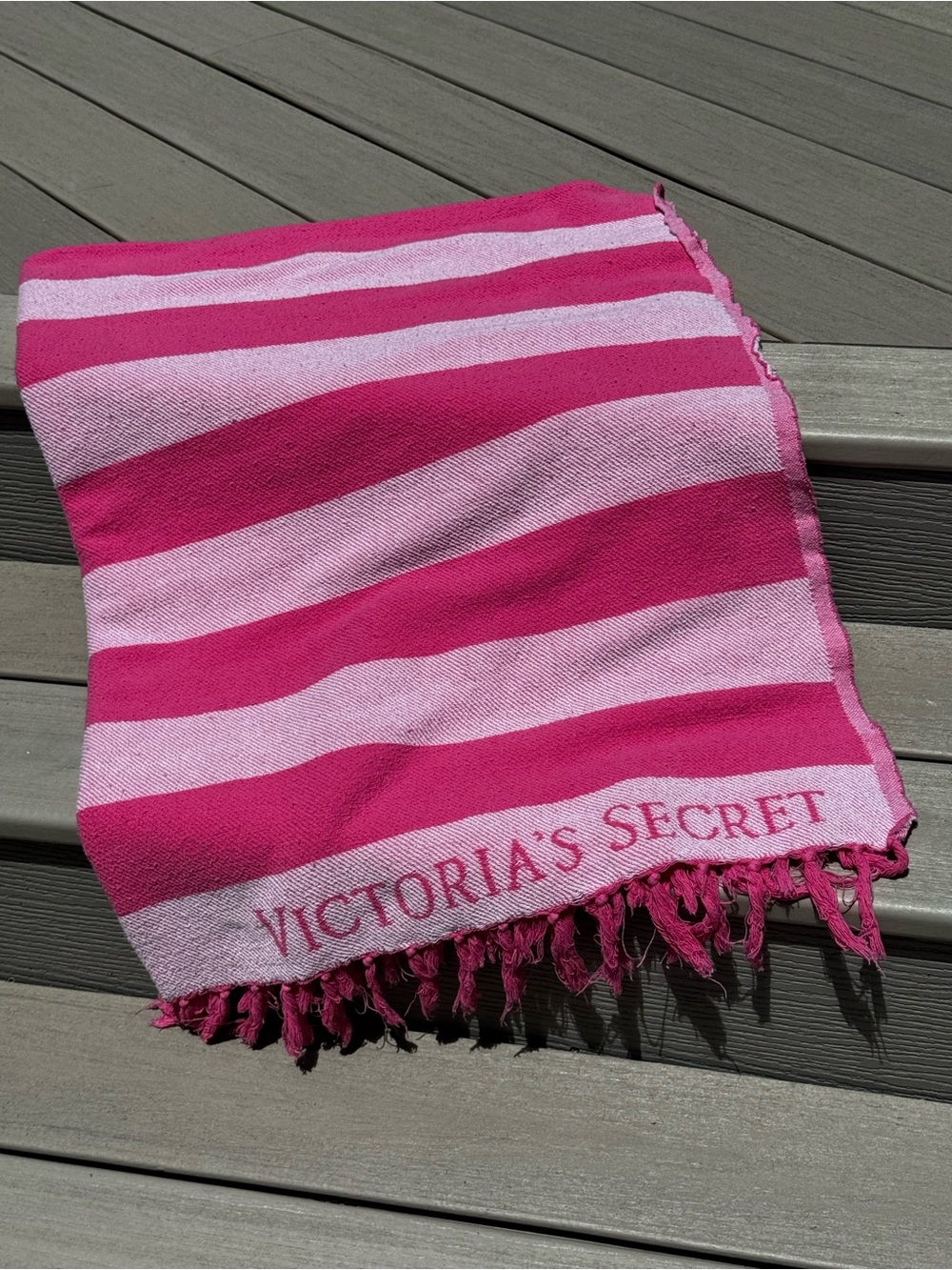 Victoria's Secret Limited Edition Beach Towel Blanket Pink Striped Fringed